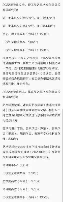 22年高考本科录取线是多少分