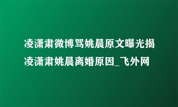 凌潇肃微博骂姚晨原文曝光揭凌潇肃姚晨离婚原因_飞外网