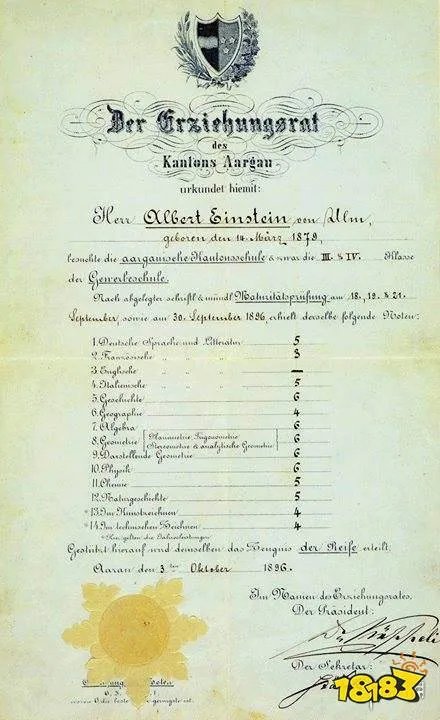 爱因斯坦成绩单是多少 诺贝尔奖官方公布爱因斯坦成绩单