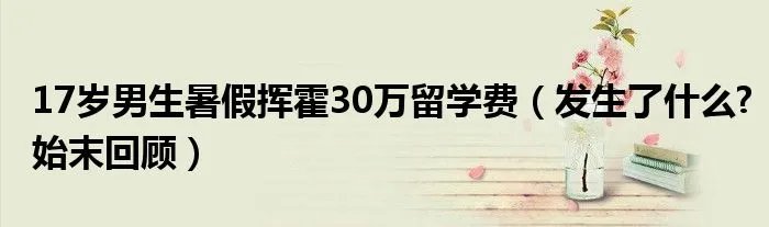 17岁男生暑假挥霍30万留学费（发生了什么?始末回顾）