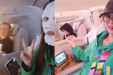 安以轩晒照秀恩爱 意外曝光机舱内景