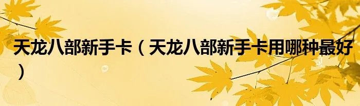 天龙八部新手卡（天龙八部新手卡用哪种最好）