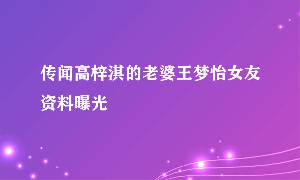 传闻高梓淇的老婆王梦怡女友资料曝光