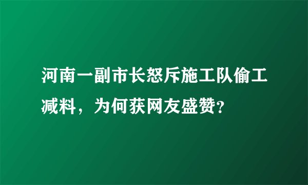河南一副市长怒斥施工队偷工减料，为何获网友盛赞？