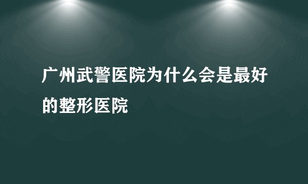 广州武警医院为什么会是最好的整形医院
