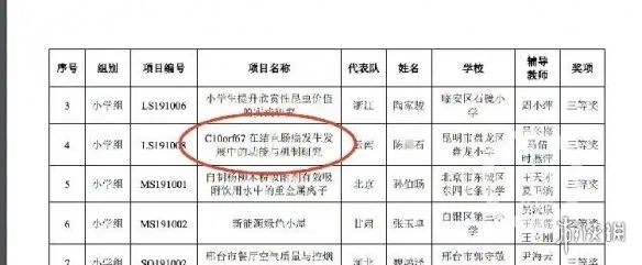 小学生研究基因获全国大奖引质疑 官方已回应