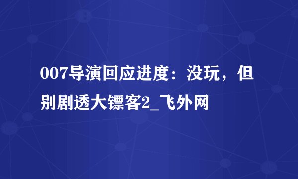 007导演回应进度：没玩，但别剧透大镖客2_飞外网