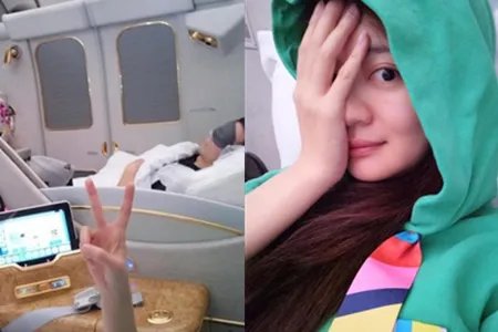 安以轩晒照秀恩爱 意外曝光机舱内景