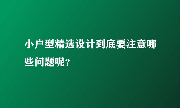 小户型精选设计到底要注意哪些问题呢？