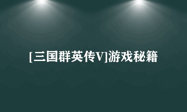 [三国群英传V]游戏秘籍