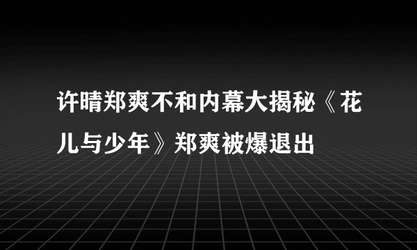 许晴郑爽不和内幕大揭秘《花儿与少年》郑爽被爆退出