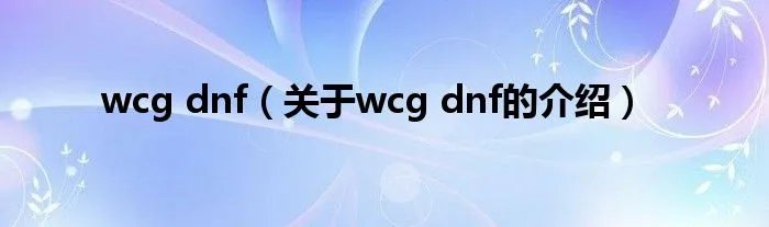 wcg dnf（关于wcg dnf的介绍）