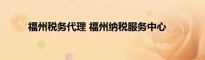 福州税务代理 福州纳税服务中心