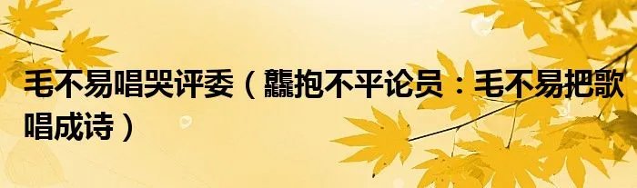 毛不易唱哭评委（龘抱不平论员：毛不易把歌唱成诗）