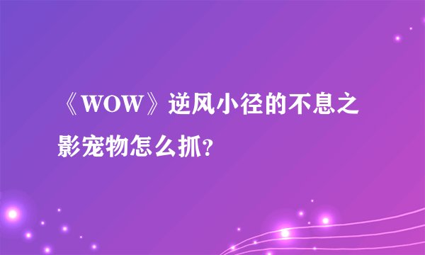 《WOW》逆风小径的不息之影宠物怎么抓？
