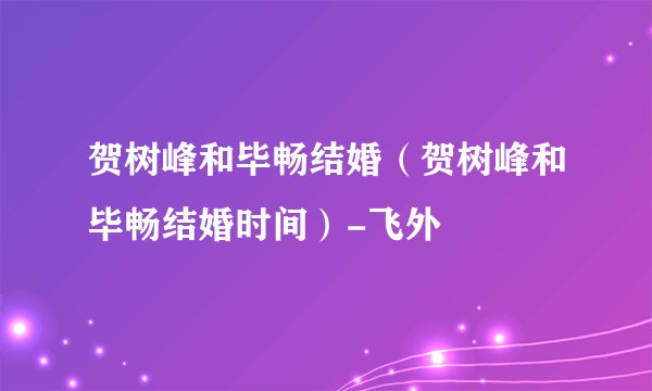 贺树峰和毕畅结婚（贺树峰和毕畅结婚时间）-飞外