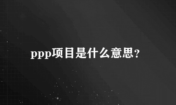 ppp项目是什么意思？
