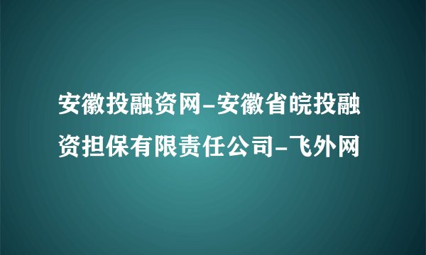安徽投融资网-安徽省皖投融资担保有限责任公司-飞外网