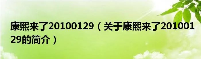 康熙来了20100129（关于康熙来了20100129的简介）
