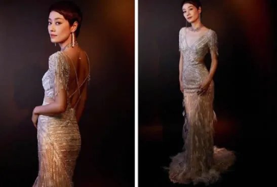 马伊琍复古羽毛裙：身材曲线完美又惊艳