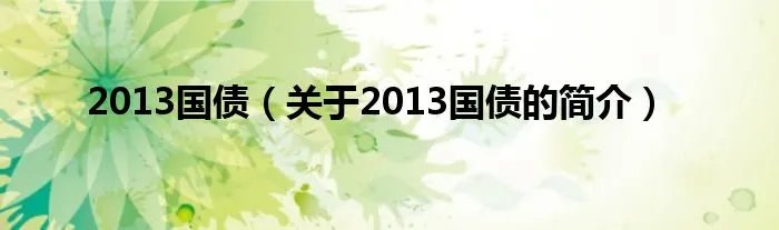 2013国债（关于2013国债的简介）