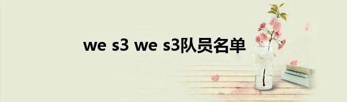we s3 we s3队员名单