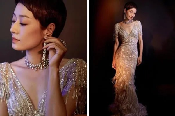 马伊琍复古羽毛裙:身材曲线完美又惊艳