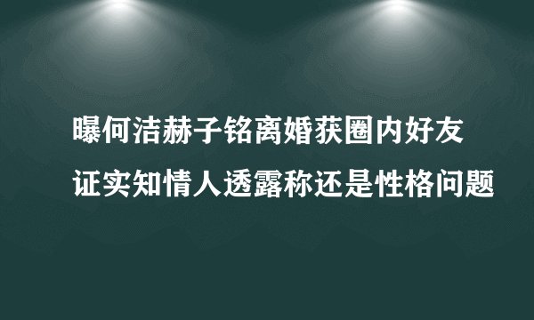 曝何洁赫子铭离婚获圈内好友证实知情人透露称还是性格问题