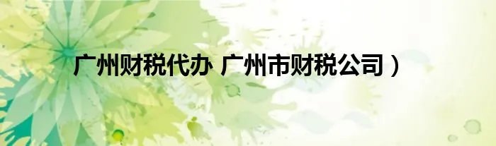 广州财税代办 广州市财税公司）