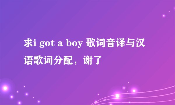 求i got a boy 歌词音译与汉语歌词分配，谢了