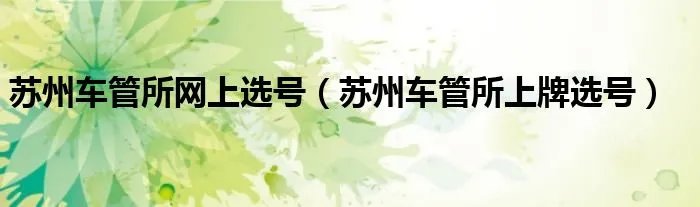 苏州车管所网上选号（苏州车管所上牌选号）