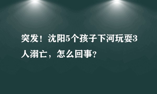 突发！沈阳5个孩子下河玩耍3人溺亡，怎么回事？
