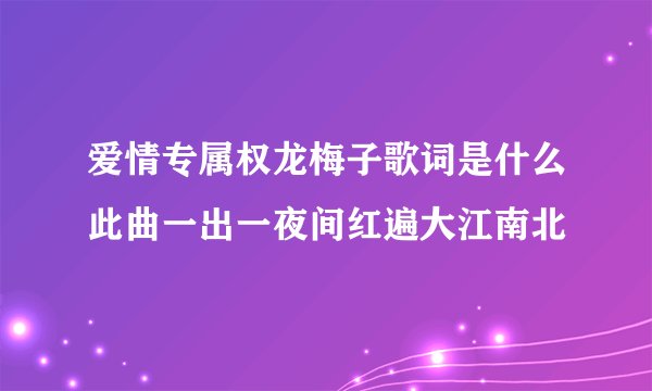 爱情专属权龙梅子歌词是什么此曲一出一夜间红遍大江南北