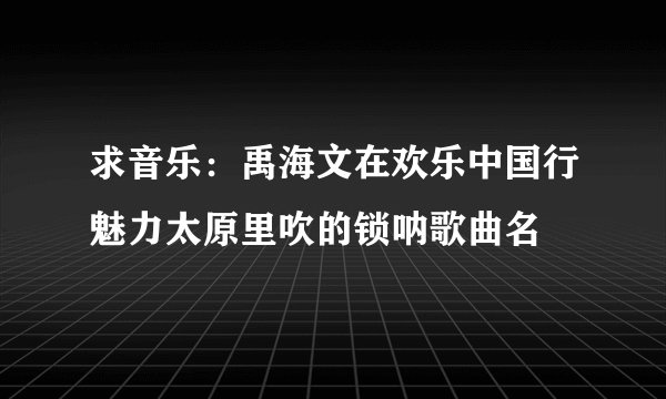 求音乐：禹海文在欢乐中国行魅力太原里吹的锁呐歌曲名
