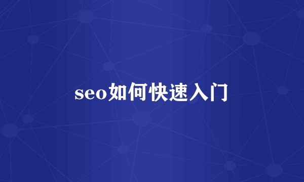 seo如何快速入门