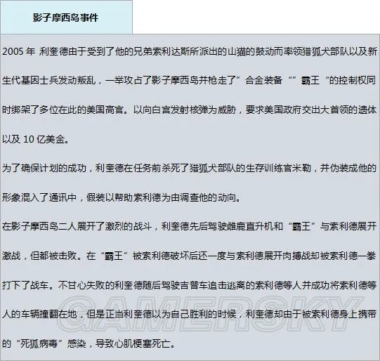 《合金装备》系列人物剧情 合金装备系列关键人物剧情整理