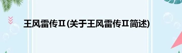 王风雷传Ⅱ(关于王风雷传Ⅱ简述)