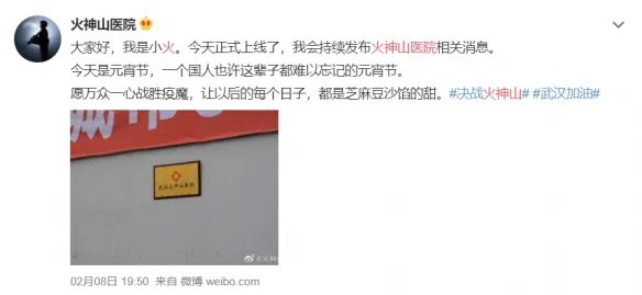 武汉火神山医院开通微博 网友：祝你早日闭院大吉！