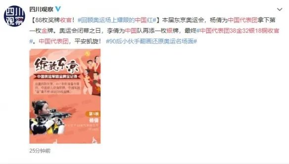 中国88枚奖牌完美收官：奖牌榜第二！38金32银18铜！