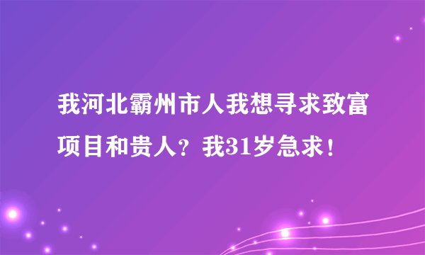 我河北霸州市人我想寻求致富项目和贵人？我31岁急求！