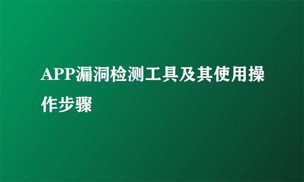 APP漏洞检测工具及其使用操作步骤