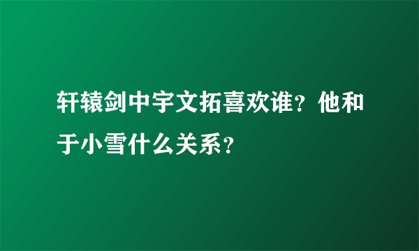 轩辕剑中宇文拓喜欢谁？他和于小雪什么关系？