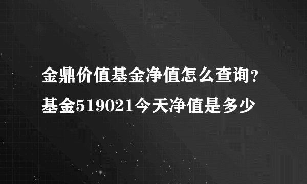 金鼎价值基金净值怎么查询？基金519021今天净值是多少