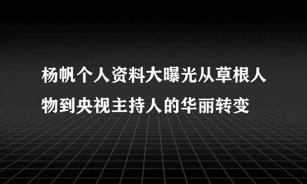 杨帆个人资料大曝光从草根人物到央视主持人的华丽转变