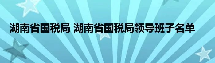 湖南省国税局 湖南省国税局领导班子名单