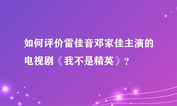 如何评价雷佳音邓家佳主演的电视剧《我不是精英》？