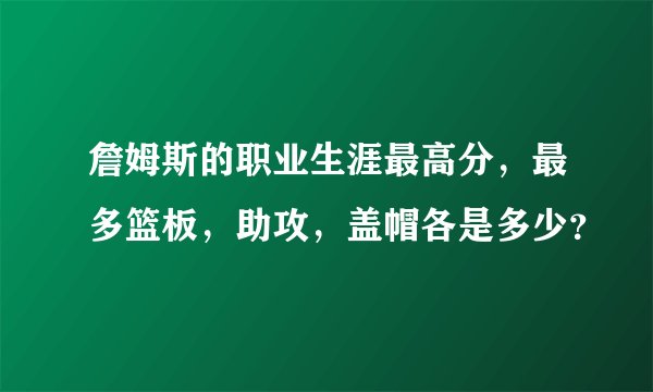詹姆斯的职业生涯最高分，最多篮板，助攻，盖帽各是多少？