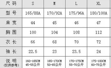 男上装尺码165是多少