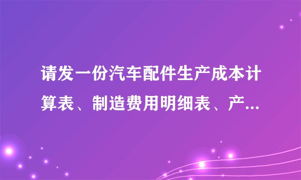 请发一份汽车配件生产成本计算表、制造费用明细表、产品成本分析表、成本核算流程给我好吗？非常感谢