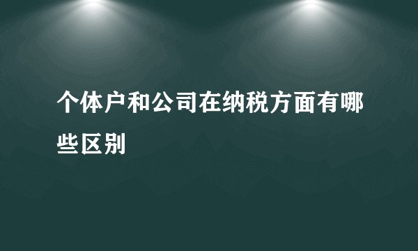 个体户和公司在纳税方面有哪些区别